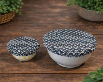 Charlotte para plato, tapa de plato, ventilador cero desperdicio, dorado y azul oscuro