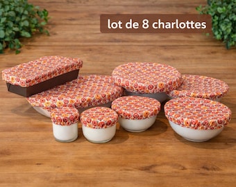 Set de 3, 6 o 7 charlottes para vajilla, cero residuos, color naranja y rojo pavo real