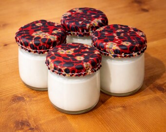Juego de 4 vasos de yogur de 5-6 cm de diámetro con flores.