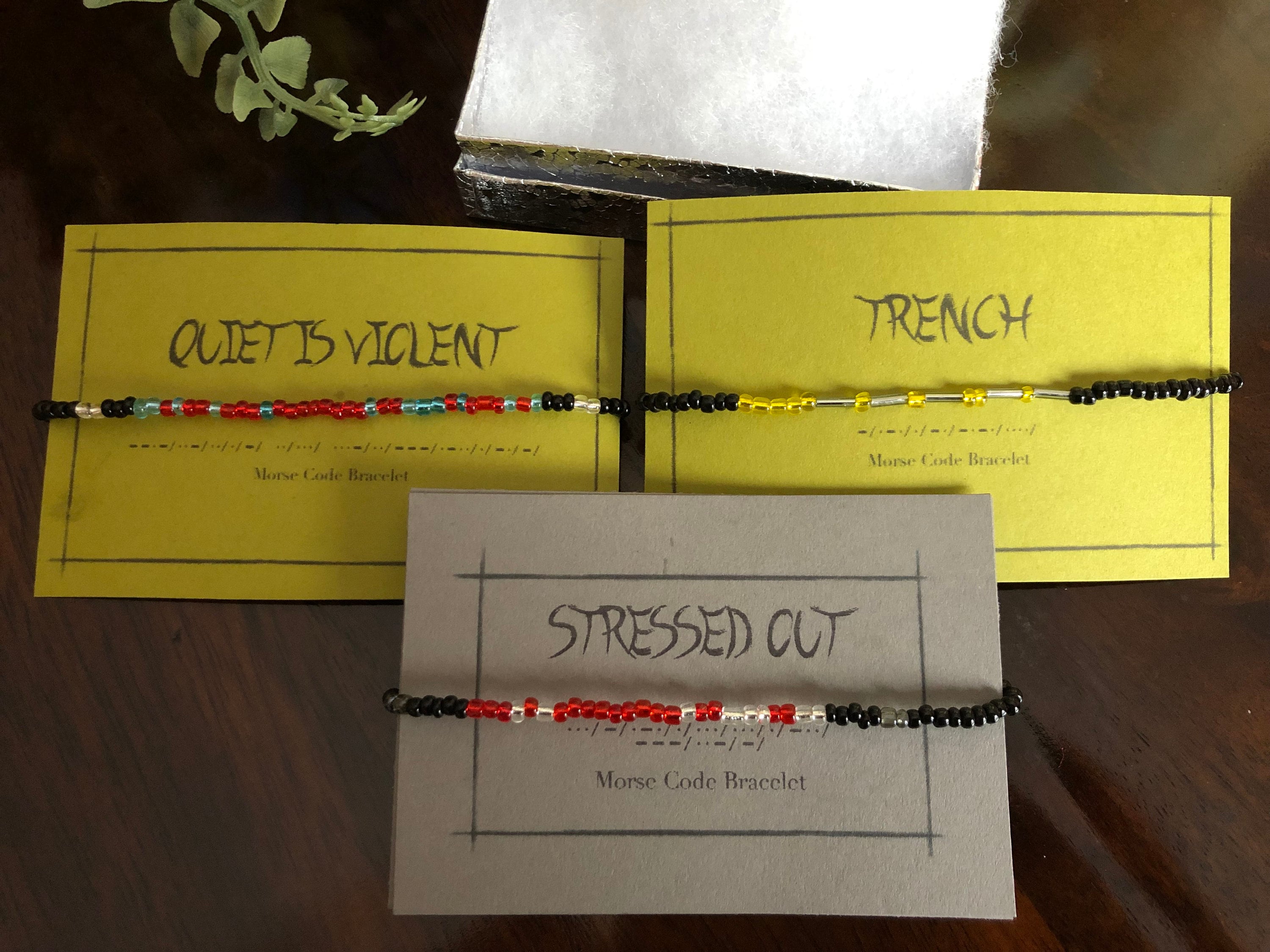 Morse Code Secret Message Beaded Bracelet Trench Quiet is Violent Str…