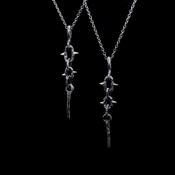 Spiked chain earrings in distressed sterling 925 silver