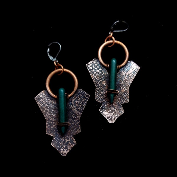 copper and green jasper snakeskin earrings