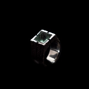 Raw fluorite signet ring