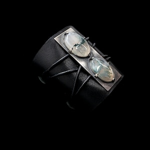 Moss agate wide leather cuff