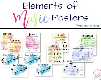 Elements of Music Posters - BUNDLE - Watercolor Theme | Music Classroom Decor
