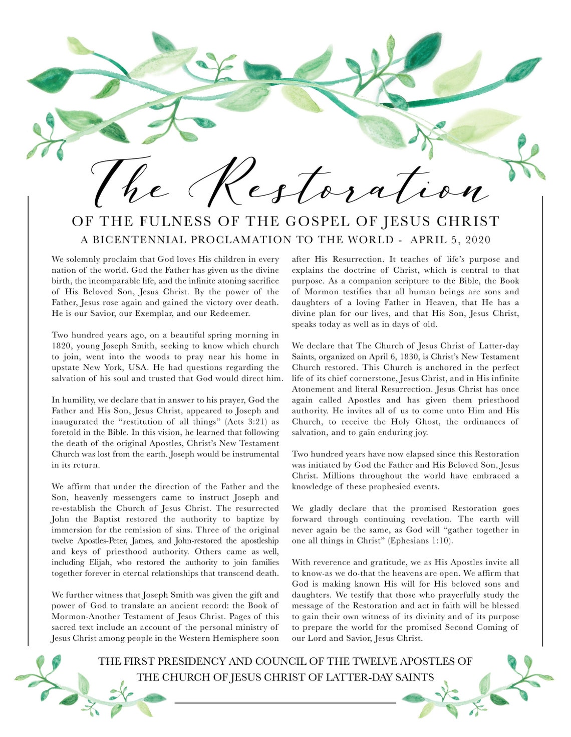 LDS Bicentennial Restoration Proclamation - Il 1140xN.2258886116 Mow4