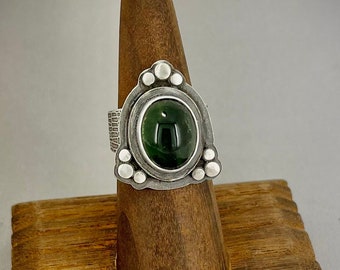 Deep Green Tourmaline Ring in Sterling Silver Size 7
