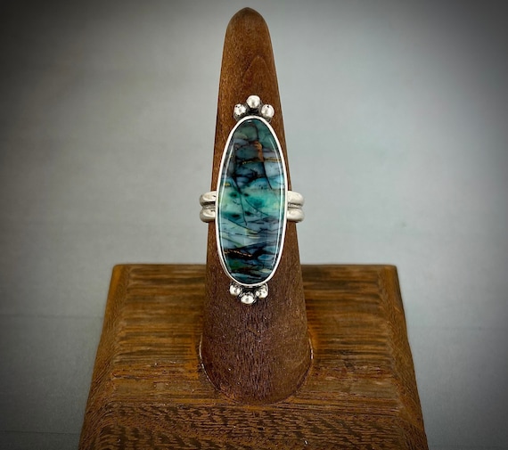 Indonesian Blue Opal Ring in Sterling Silver Size 6-3/4