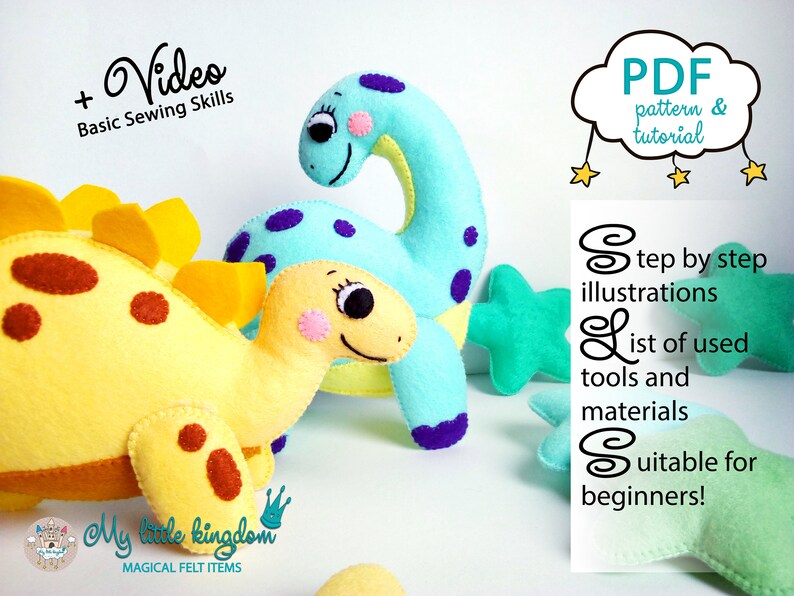 Set of PDF pattern Felt dinosaur Easy sewing pattern DIY | Etsy