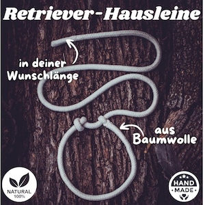 Hausleine Retrieverleine Hundeleine und Halsband ohne Handschlaufe| 100% Baumwolle | metallfrei plastikfrei | Tauleine Führleine Moxonleine