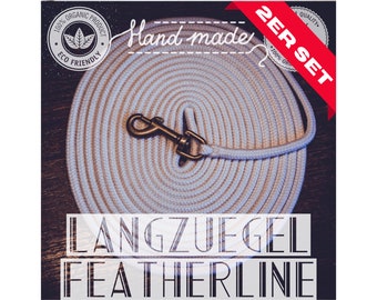 Langzügel Featherline-Set | Doppellonge Horsemanship | leichtes Führseil 2er-Set für Bodenarbeit | 100% Naturfaser Flachs Bio-Baumwolle