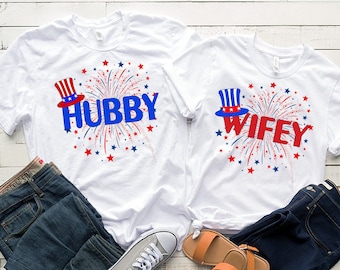 4th July Couple Shirt, 4th July Drinking Tee, Matching Family Shirt, Hubby Wifey Set Shirt, Couple Matching Outfits,  July 4th Couple Shirts