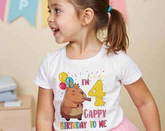 Camiseta infantil personalizada de cumpleaños con diseño de capibara, camiseta para fiesta infantil