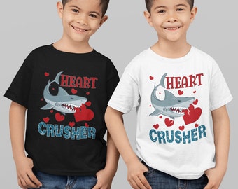 Valentines junge Shirt, Herz Crusher Shirt, Hai Shirt, Valentinstag Shirt, jungen Valentinstag Shirt, Herz Shirt, personalisierte junge, Hai Geschenk