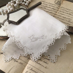 Vintage hand embroidered handkerchief for Lucienne