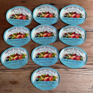 Set of 10 Vintage French Confiture Labels, Canning Labels, Louis Laurent Dayme, kitchen decor, Ephemera, crafting, advertising labels