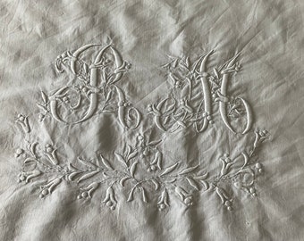 RM antique fil de lin Français drap plat, linge de lit, literie, décoration intérieure