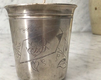 Antique silver plated Christening beaker, cup or tumbler monogrammed JB or IB turned into a container candle by me