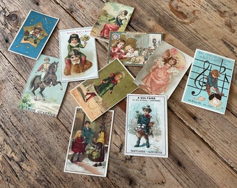 RÉSERVÉ À L. 10 cartes commerciales antiques dépareillées, cartes à collectionner antiques, publicités antiques, cartes victoriennes, éphémères.