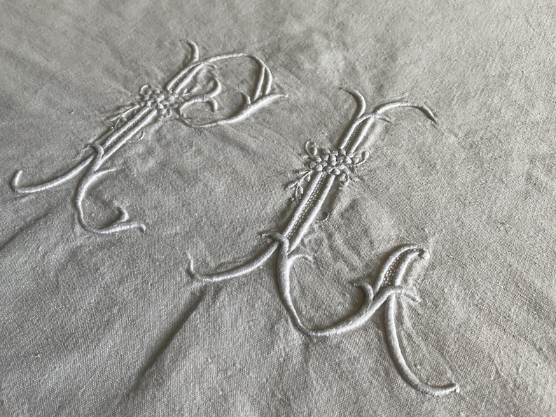 Wedded Monogram PL Monogrammed Hand Embroidered Metis Sheet (cotton and Linen Mix ...