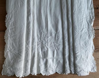 寝具 france vintage リネン＆コットン 花柄刺繍 シーツ ベッドカバー