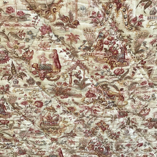 Boutis provençal ancien, fait main, coton et laine, magnifique tissu