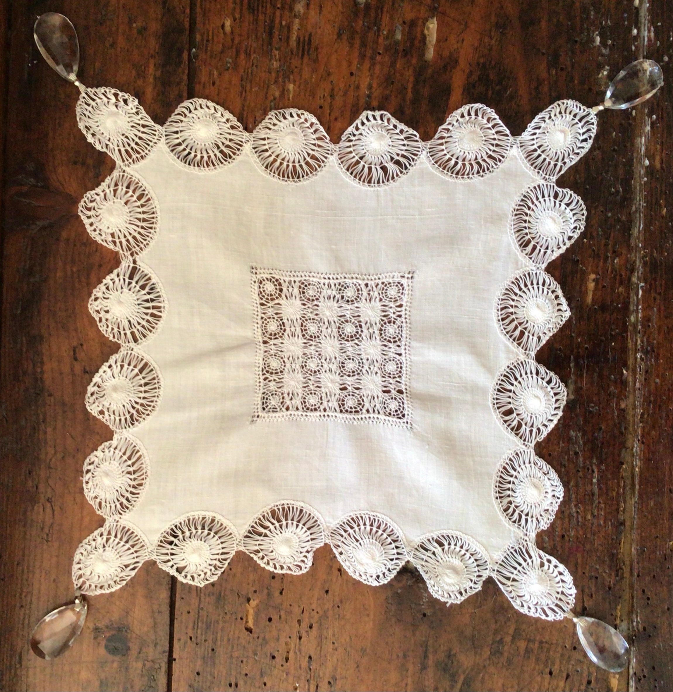 Jug cover made with antique handmade doily and crystals Etsy