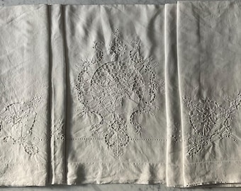 刺繍アンティークリネンシーツボーダー、モノグラムF L - Etsy 日本