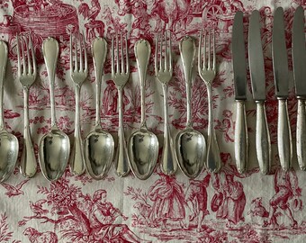 Christofle Paris silver plated cutlery, vintage, ribbon decor, monogrammed