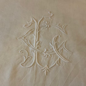 konorinoko様フランスアンティークイニシャルシーツ/モノグラムカバー 素晴らしいアンティーク刺繍リネンシーツ、モノグラムLC - Etsy 日本