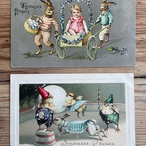 Happy Easter! Set of 2 antique French Easter postcards from beginning 1900, collectible paper ephemera.
