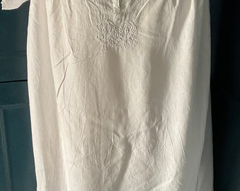 Monogrammed TC vintage French night gown, hand embroidered, light weight linen