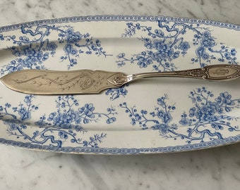 LD monogrammed Ercuis silver plated fish serving knife, hallmark, vintage French