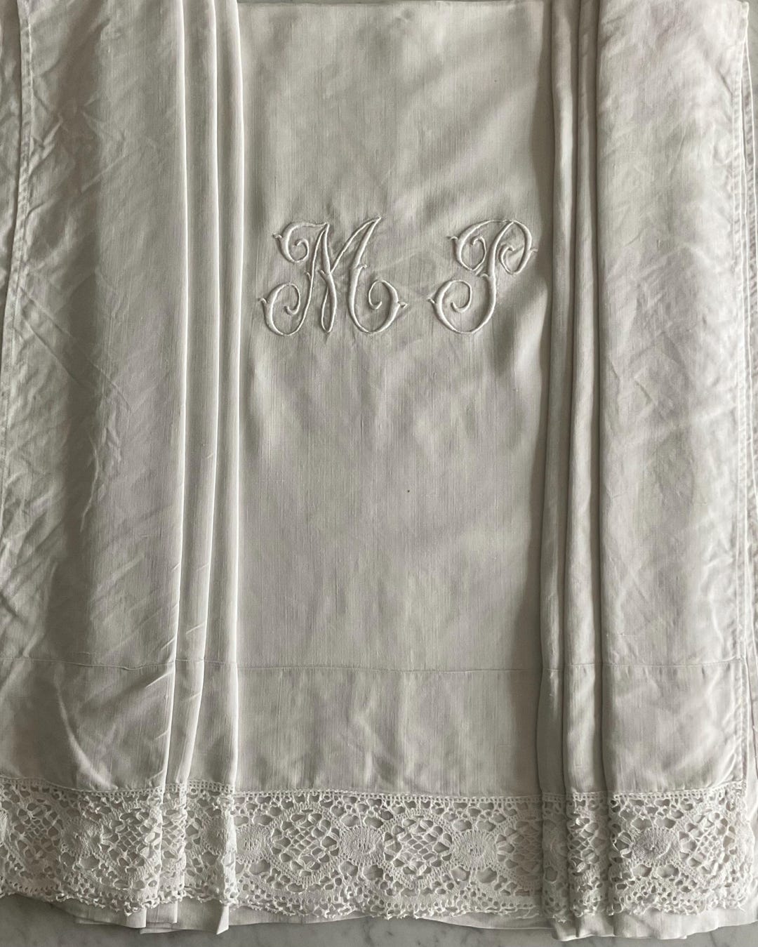 MP Monogram Hand Embroidered, Pure Linen Sheet, Vintage French Home ...