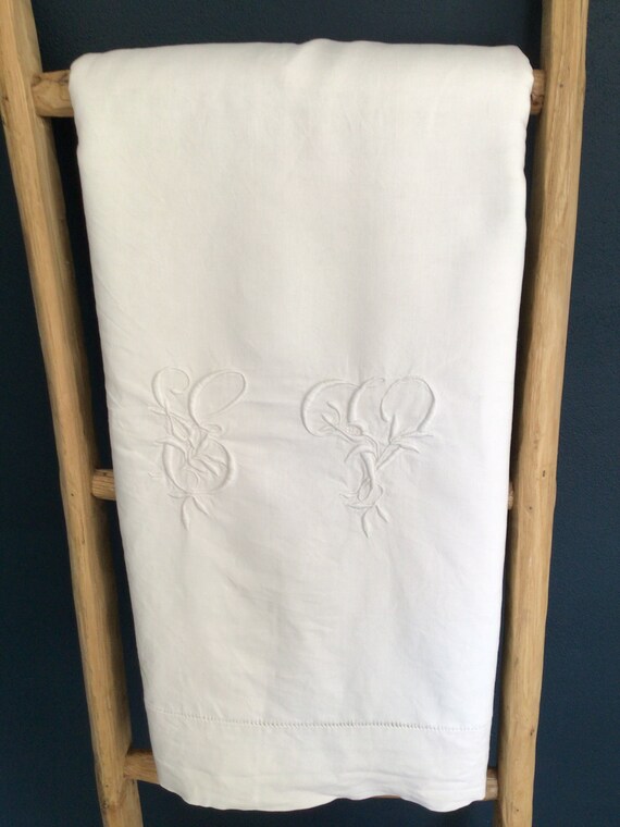 Really White Vintage Linen Sheet With Hand Embroidered Etsy