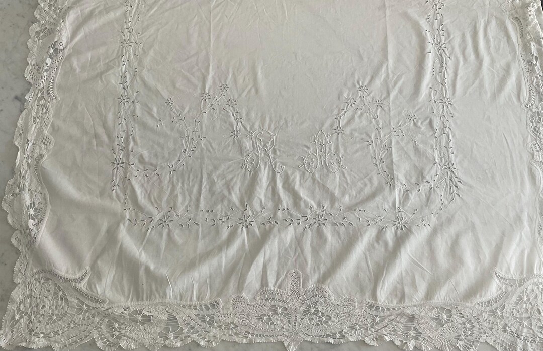 Unique, RA Monogrammed Lay Over, Hand Embroidered, Hand Made Lace Trim ...