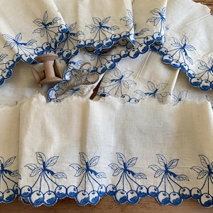 Vintage machine embroidered shelf trim, shelf edge, pantry decor, kitchen decor, crafting supply, sewing material, royal bleu, 450 x 18 cm