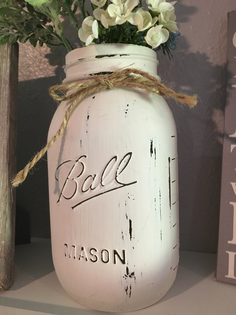 Mason Jar flower decor with twine bow Etsy