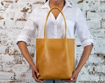 Leather shoulder bag Tote bag women Small shoulder bag Shoulder tote bag Brown shoulder  bag Mustard tote bag Tote with shoulder strap