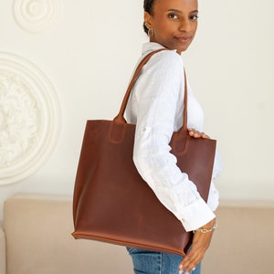 WOMEN SHOULDER BAG Leather tote bag women, genuine leather brown handbag, laptop tote bag women