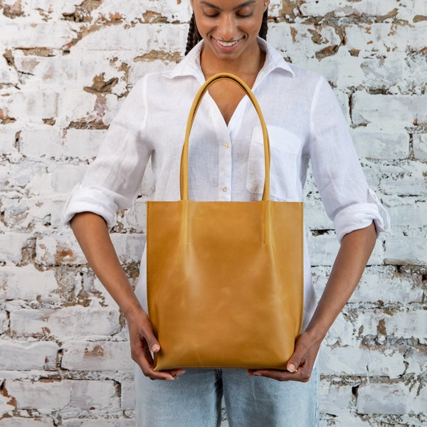 Leather shoulder bag Tote bag women Small shoulder bag Shoulder tote bag Brown shoulder  bag Mustard tote bag Tote with shoulder strap