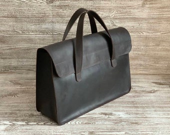 Dark brown classic tote bag, leather tote bag, tote bag women, leather laptop bag, women&#39;s tote, leather purse, carryall shopper, brown tote