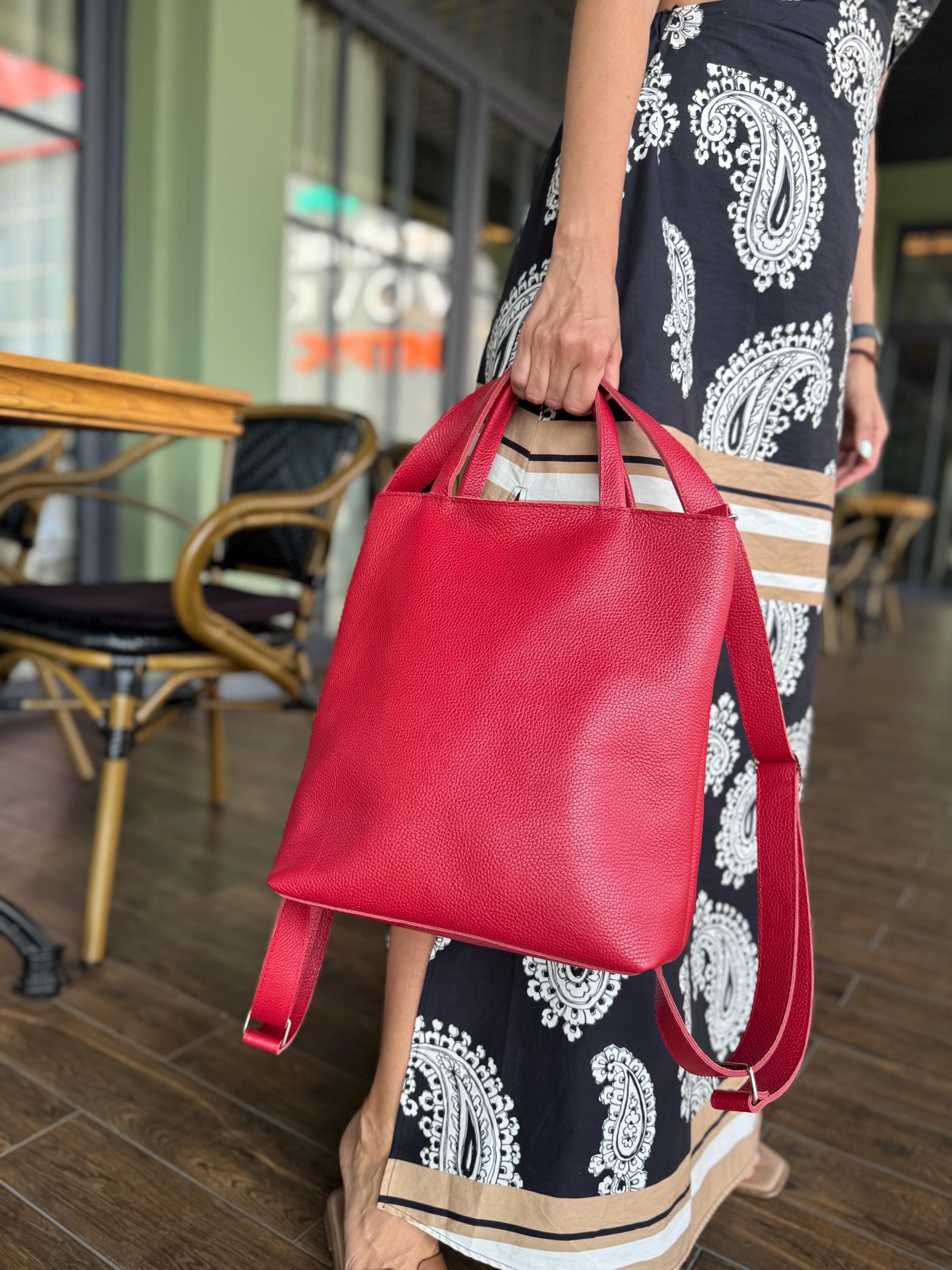 Red leather shoulder purse convertible to backpack pristine condition Womens Convertible Leather Backpack Shoulder Bag - Clarissa  main image 2