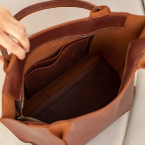 WOMEN SHOULDER BAG Leather tote bag women, genuine leather brown handbag, laptop tote bag women image 9