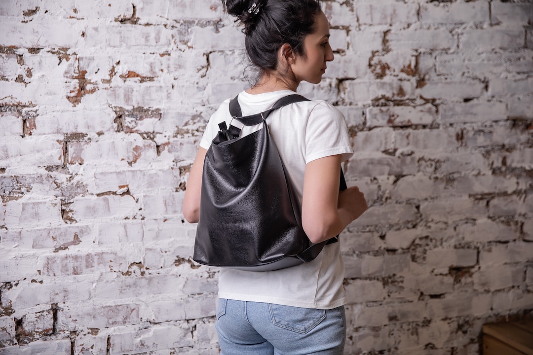 Convertible 3-way Leather Backpack / Shoulder / Crossbody Bag — Black ...