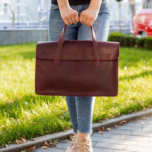Sac porte-documents en cuir Marsala : fourre-tout d'affaires, sac pour ordinateur portable