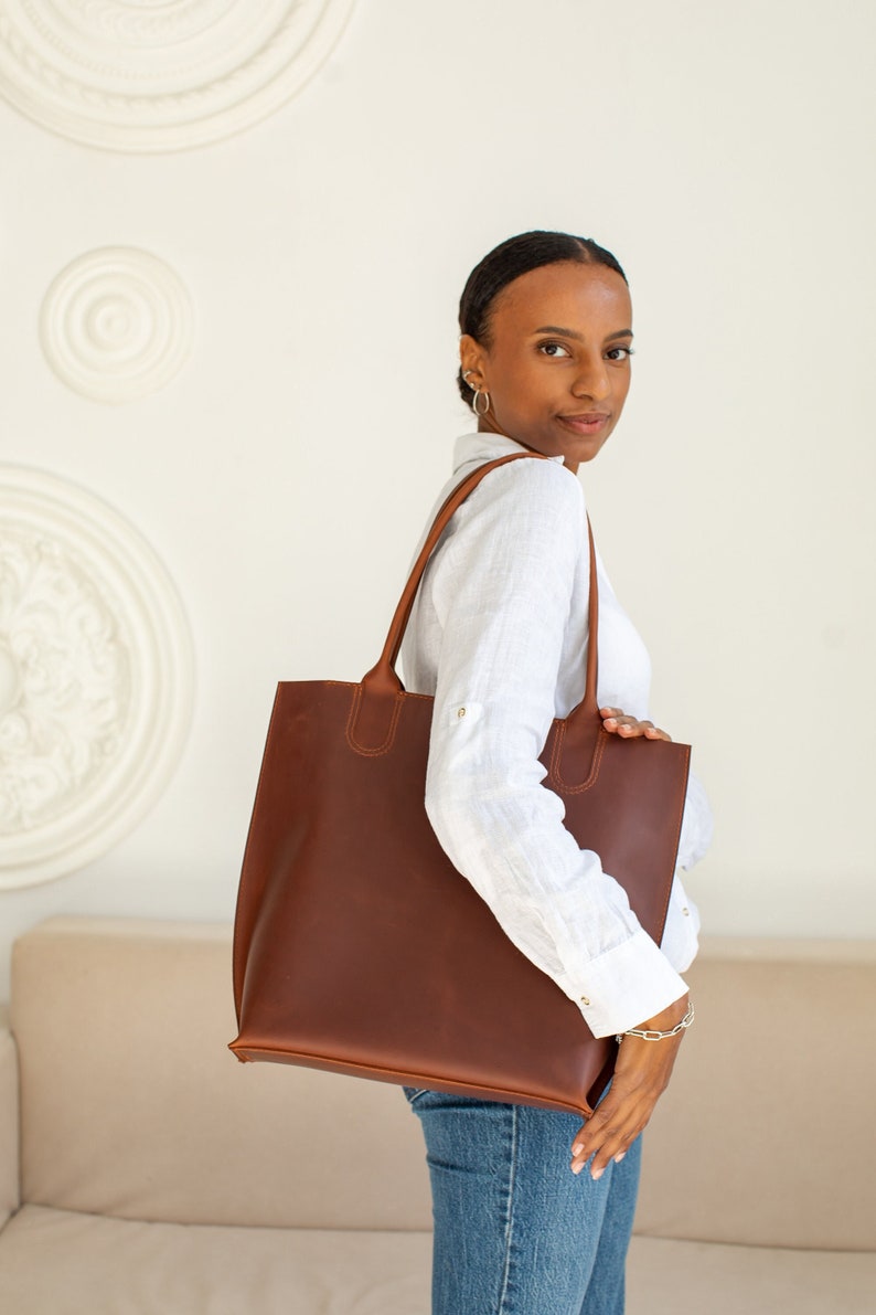 WOMEN SHOULDER BAG Leather tote bag women, genuine leather brown handbag, laptop tote bag women Coganc brown