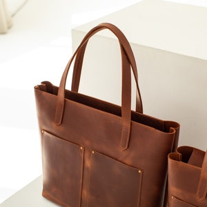 Brown tote bag women Leather tote bag with pockets Large leather tote bag Crossbody tote bag Leather tote bag brown Crossbody tote image 4