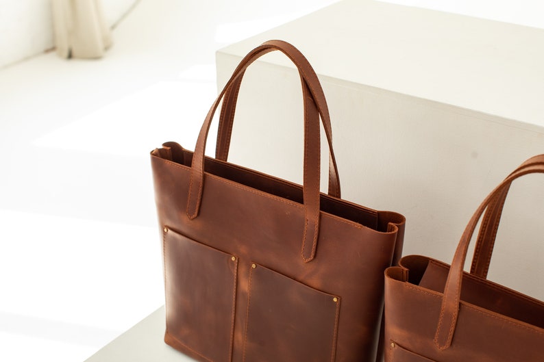 Brown tote bag women Leather tote bag with pockets Large leather tote bag Crossbody tote bag Leather tote bag brown Crossbody tote image 4