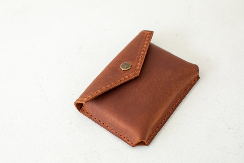 Leather card holder, card case for men and women, business card holder gift, handmade gift idea, snap button closure, leather id holder image 2